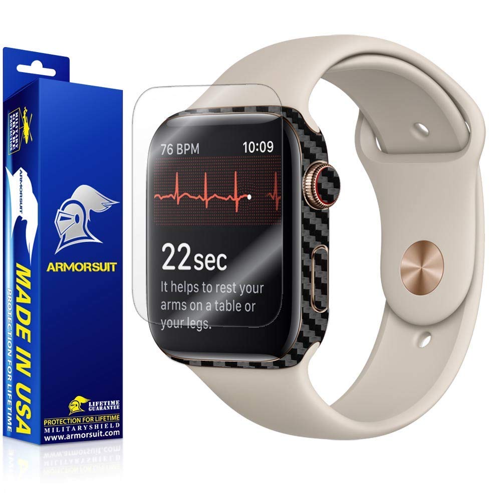 Apple Watch 44mm (Series 4/5/6) Screen Protector + Black Carbon Fiber Skin Protector