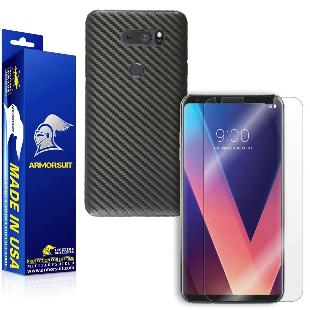 LG V30 Screen Protector + Black Carbon Fiber Skin