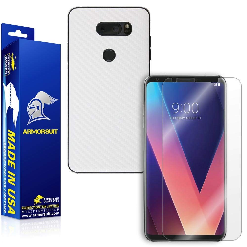 LG V30 Screen Protector + White Carbon Fiber Skin