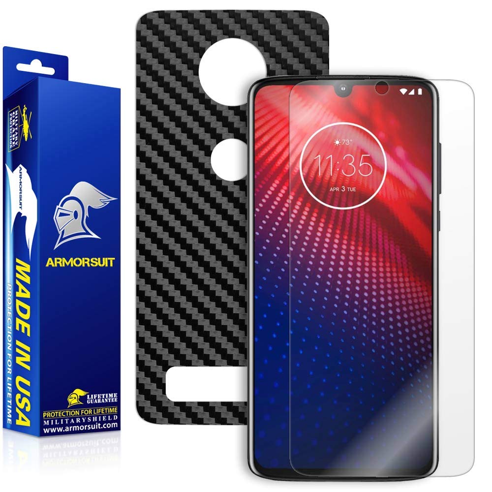 Motorola Moto Z4 Screen Protector + Black Carbon Fiber