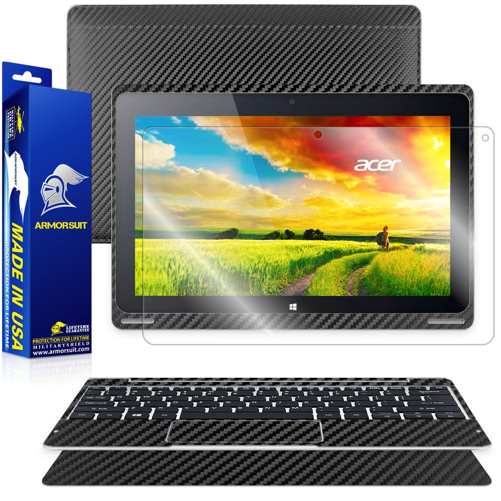 Acer Aspire Switch 10 (Model sw5-011) (Tablet & Keyboard) Screen Protector + Black Carbon Fiber Film Protector