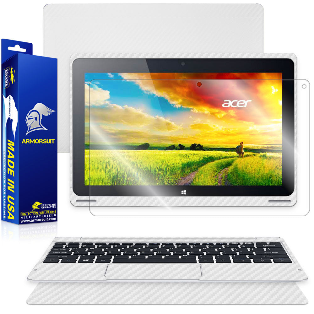 Acer Aspire Switch 10 (Model sw5-011) (Tablet & Keyboard) Screen Protector + White Carbon Fiber Film Protector