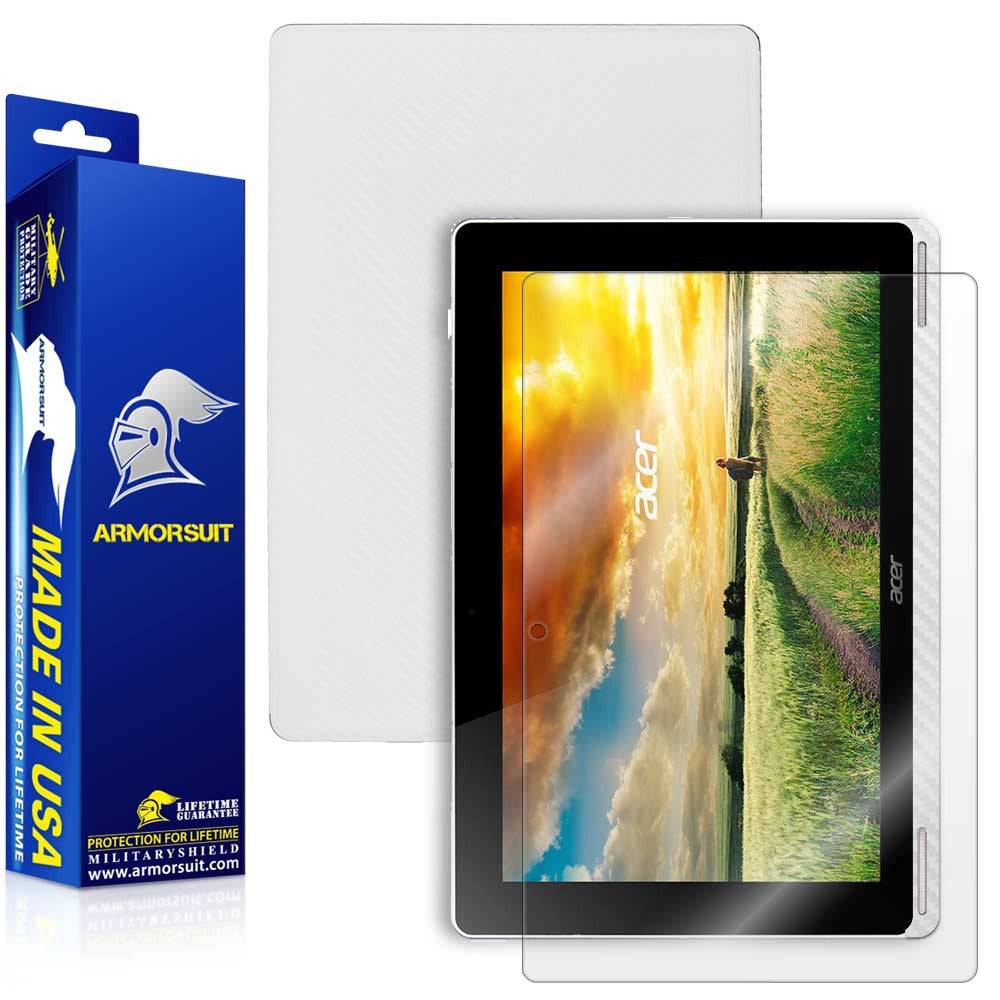 Acer Aspire Switch 10 (SW5-012) Screen Protector + White Carbon Fiber Skin