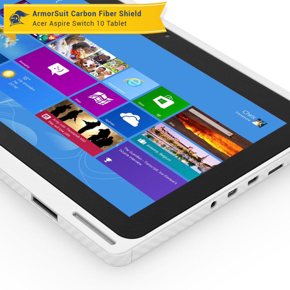 Acer Aspire Switch 10 (Model sw5-011) Screen Protector + White Carbon Fiber Film Protector