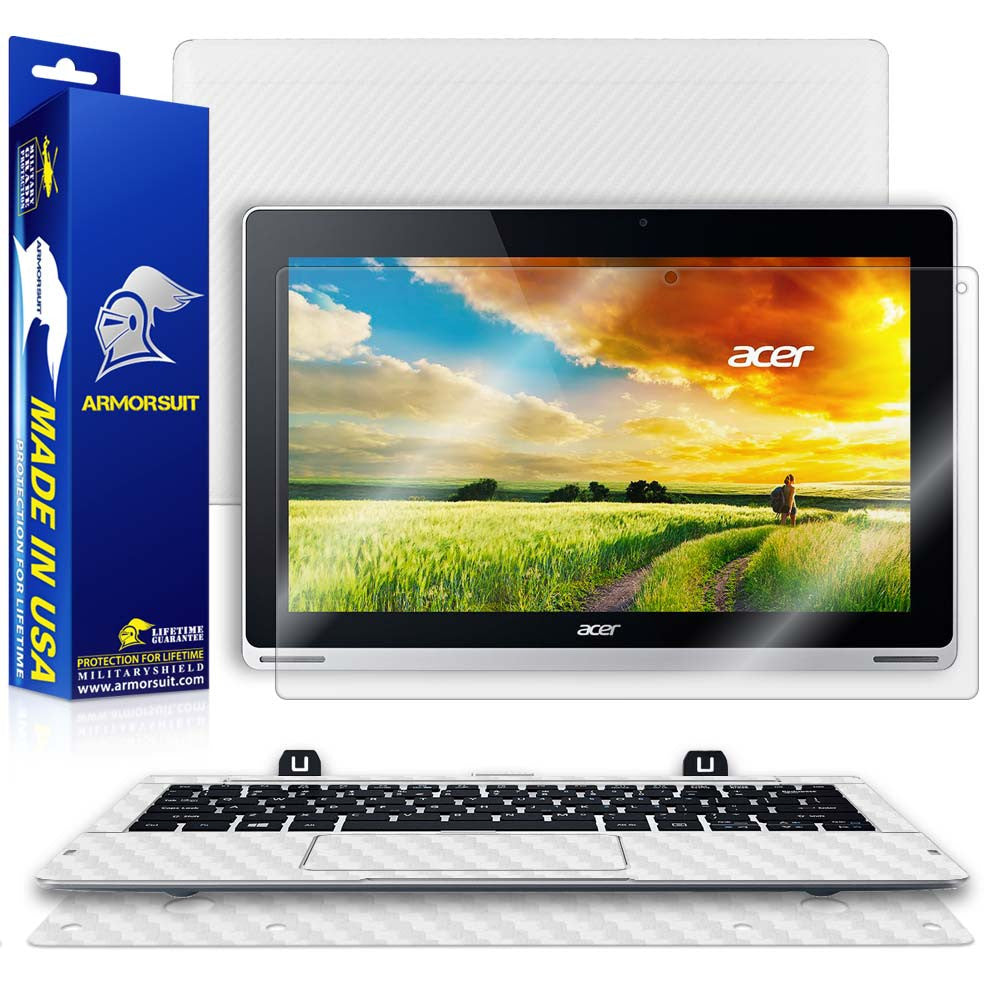 Acer Aspire Switch 11 (SW5-111) Screen Protector + White Carbon Skin Protector  (Tablet & Keyboard)
