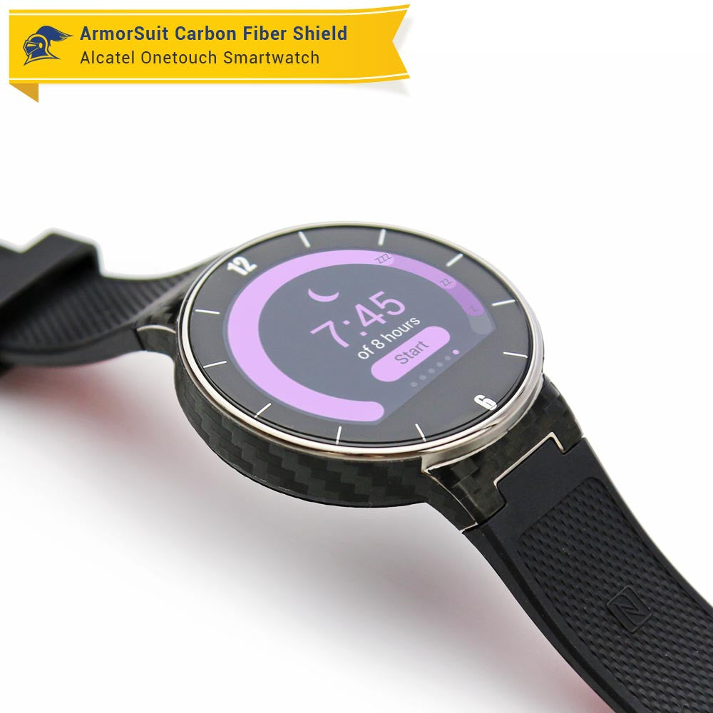 Alcatel Onetouch Smartwatch Screen Protector + Black Carbon Fiber Skin