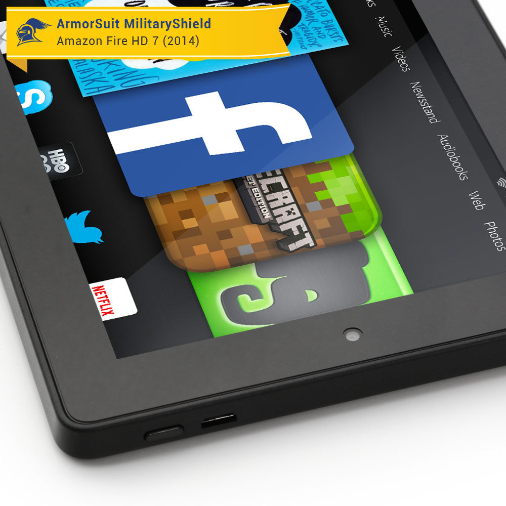 Amazon Fire HD 7 (2014 Version 4th Gen) Screen Protector + Black Carbon Fiber Skin