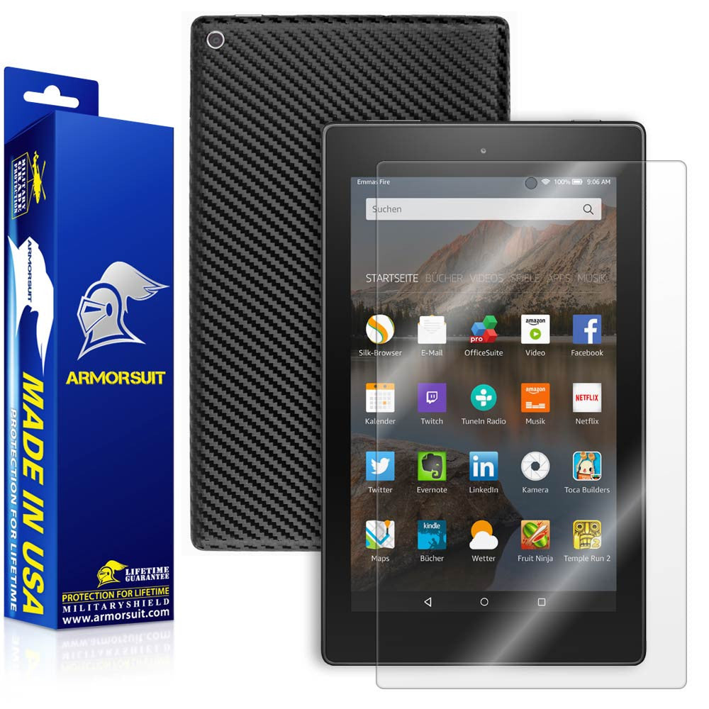 Amazon Fire HD 8" Screen Protector (2015)(5th Gen) + Black Carbon Fiber Full Body Skin Protector