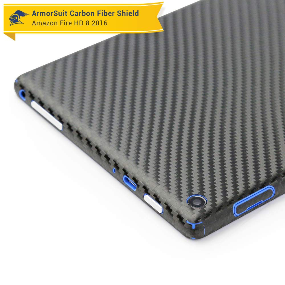 Amazon Fire HD 8 Screen Protector (6th Gen - 2016 Release) + Black Carbon Fiber Skin