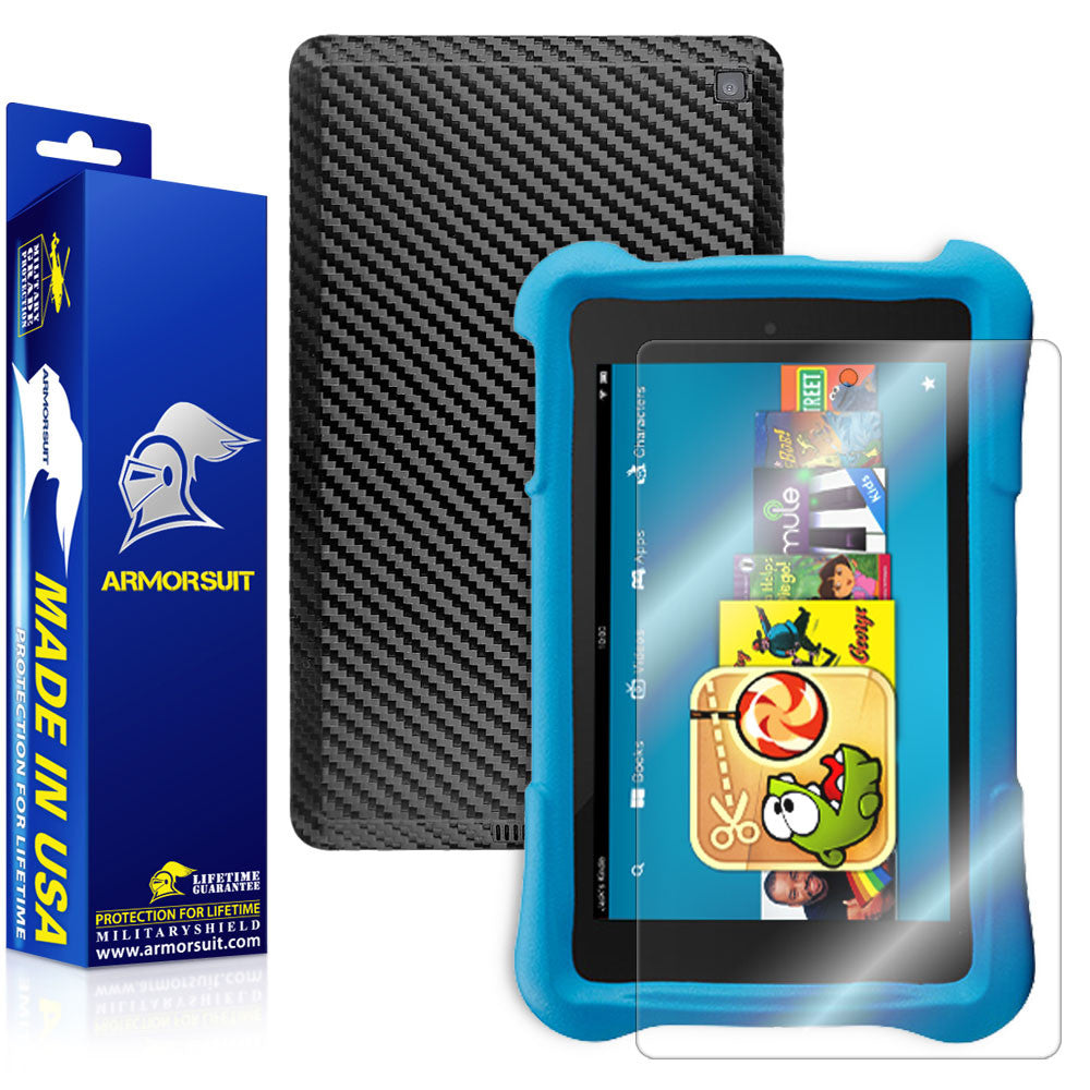 Amazon Fire HD 6 Kids Edition Screen Protector + Black Carbon Fiber Skin