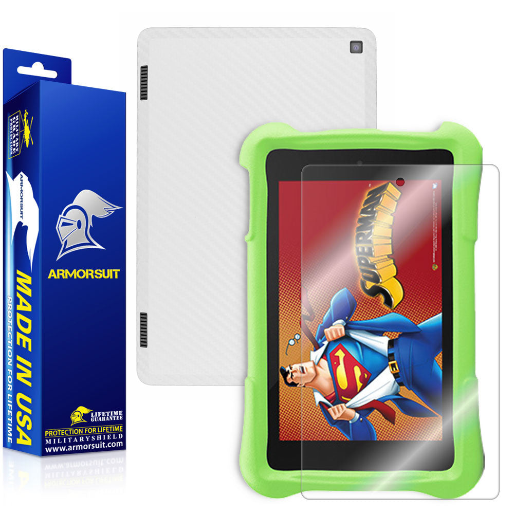 Amazon Fire HD 7 Kids Edition Screen Protector  + White Carbon Fiber Skin