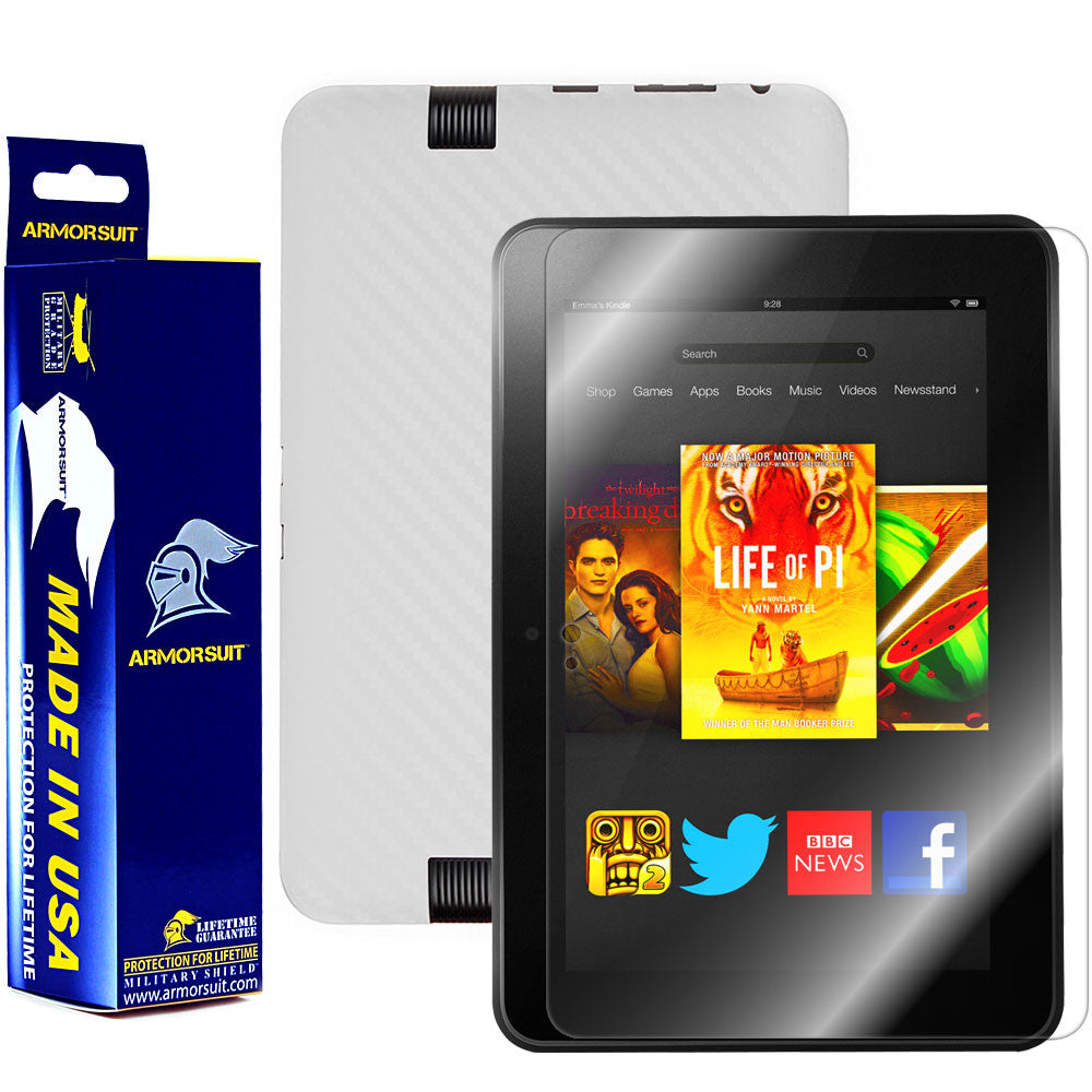 Amazon Kindle Fire HD 8.9 Inch Screen Protector + White Carbon Fiber Skin