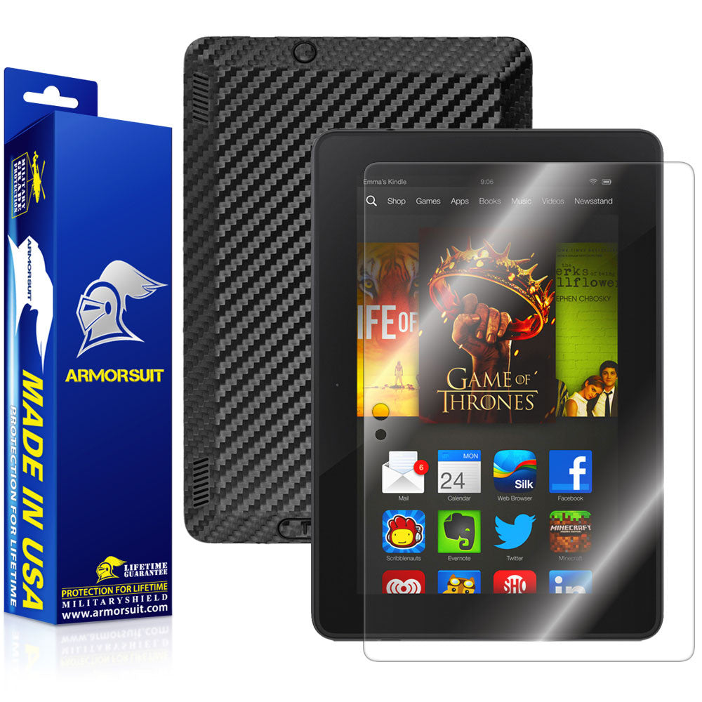 Kindle Fire HDX 7" Screen Protector + Black Carbon Fiber Film Protector