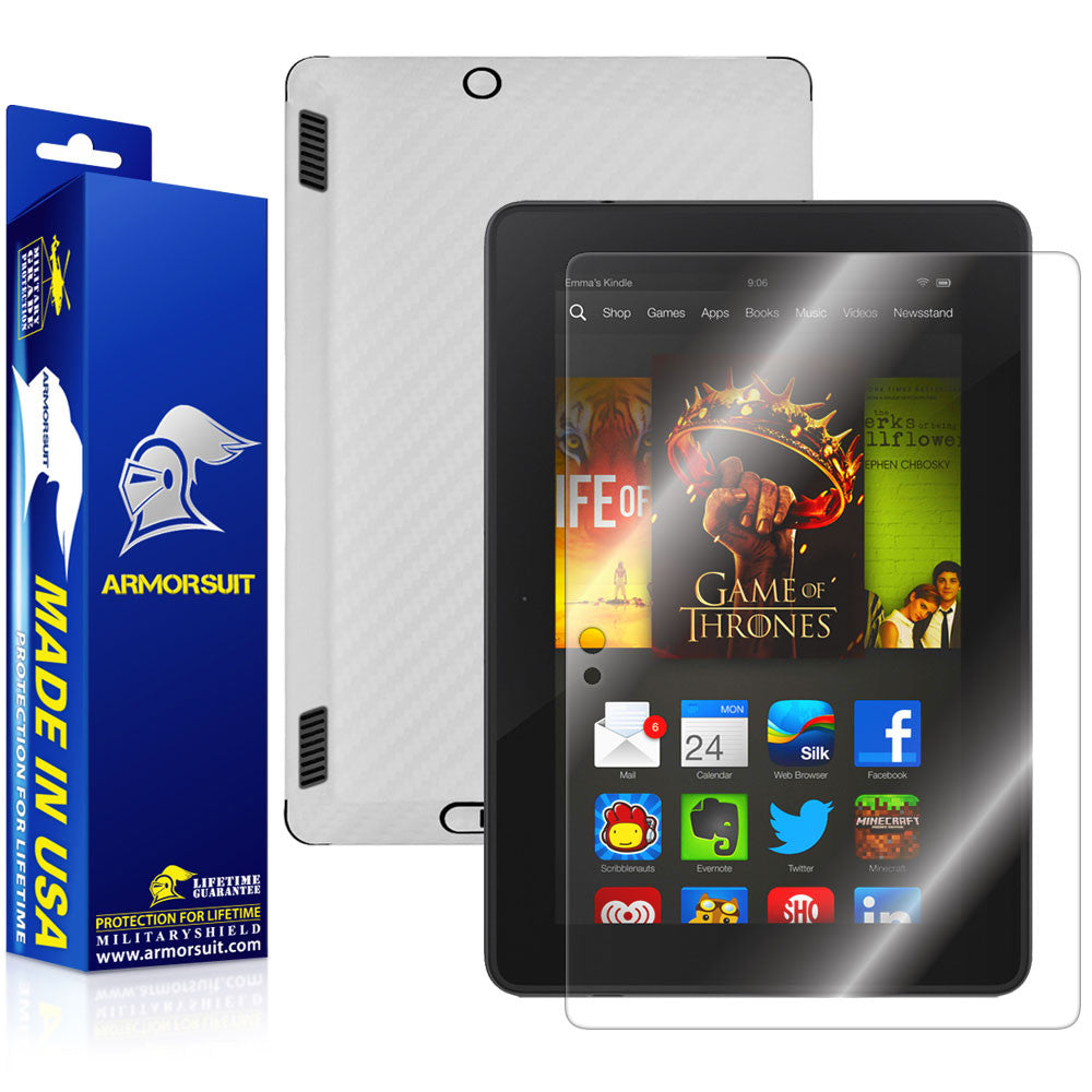 Kindle Fire HDX 7" Screen Protector + White Carbon Fiber Film Protector