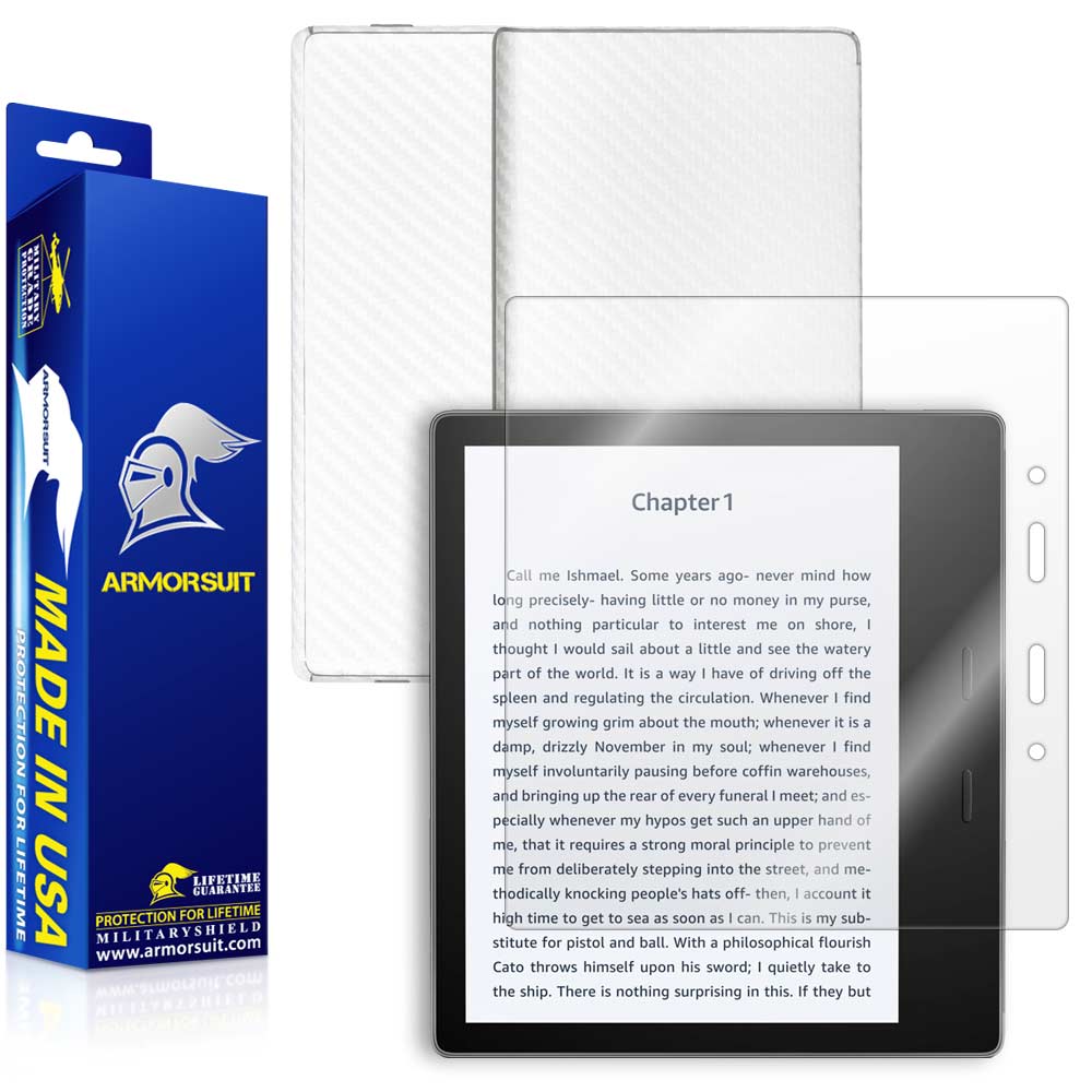 Amazon Kindle Oasis 2017 & 2019 Screen Protector + White Carbon Fiber Skin