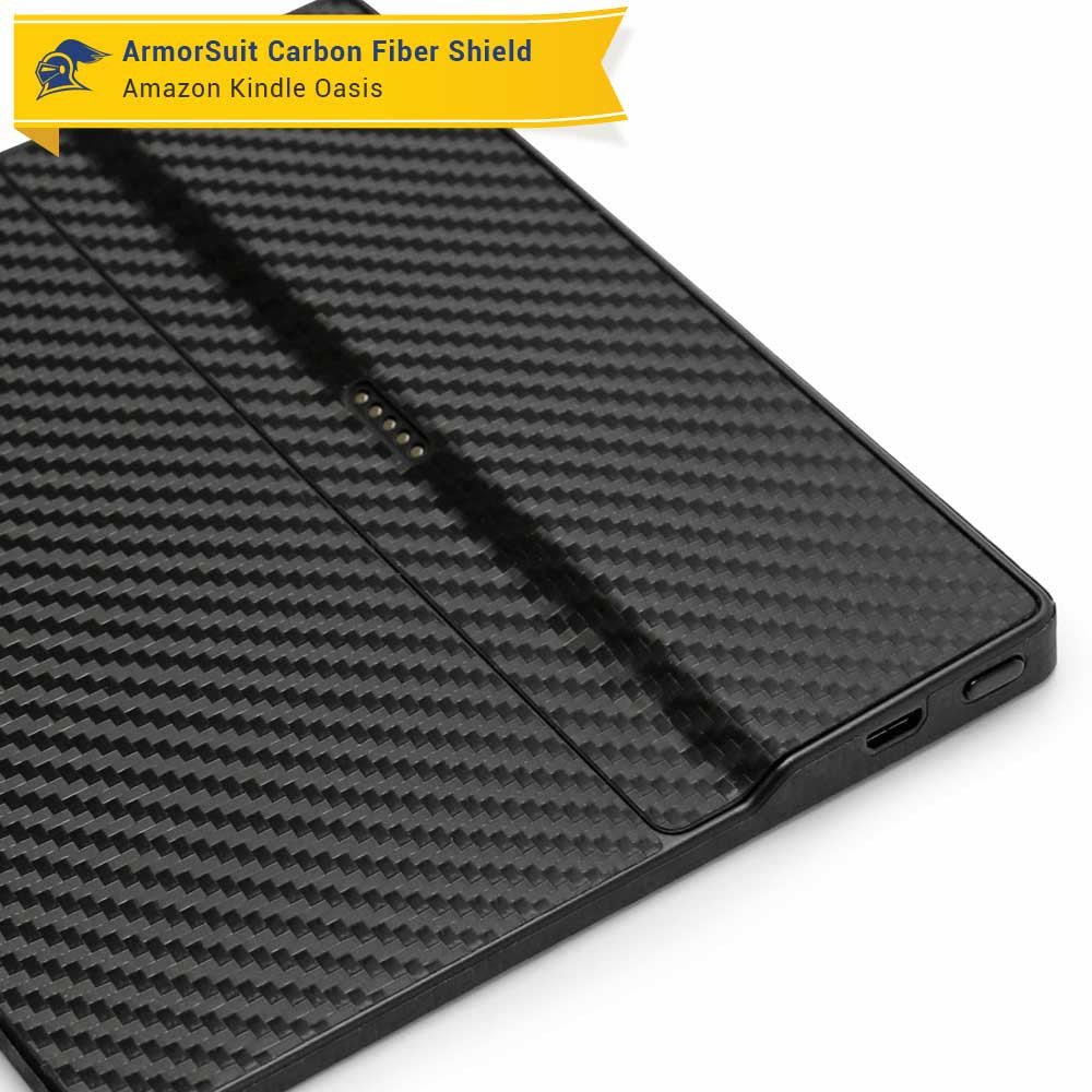 (First Generation) Kindle Oasis Screen Protector + Black Carbon  Fiber Skin