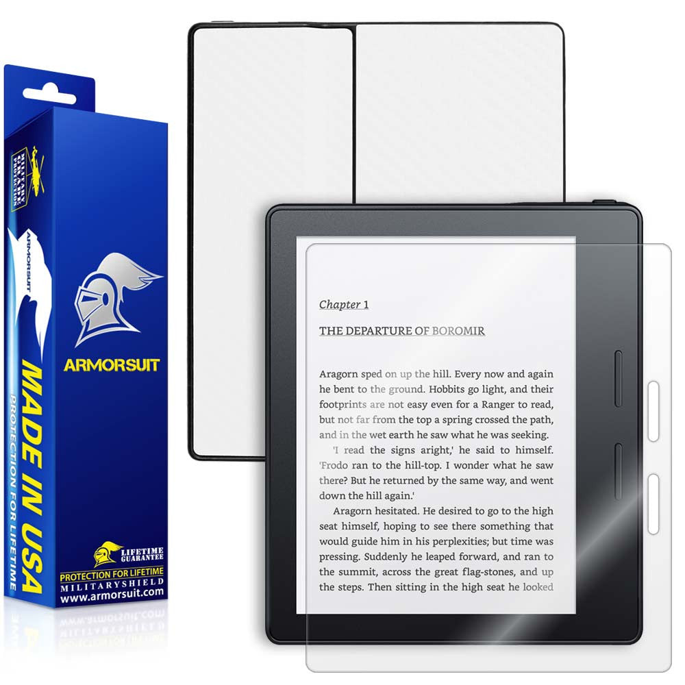 Amazon (First Generation) Kindle Oasis Screen Protector + White Carbon Fiber Skin