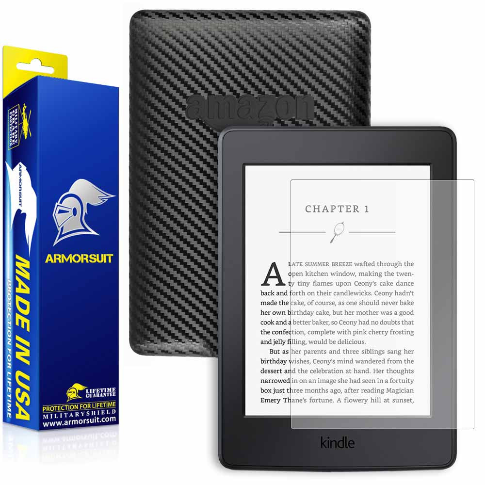 Amazon Kindle Paperwhite (2015) Anti-Glare (Matte) Screen Protector +  Black Carbon Fiber Skin