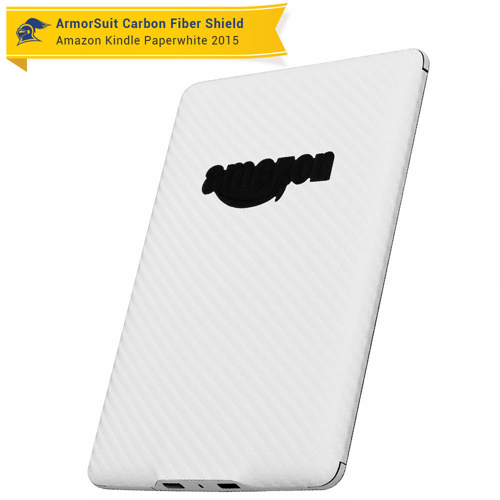 Amazon Kindle Paperwhite (2015) Anti-Glare (Matte) Screen Protector +  White Carbon Fiber Skin
