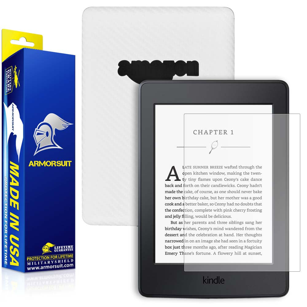 Amazon Kindle Paperwhite (2015) Anti-Glare (Matte) Screen Protector +  White Carbon Fiber Skin