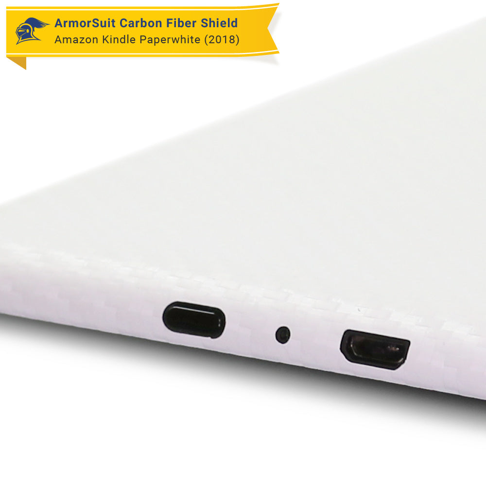 Amazon Kindle Paperwhite (2018) Screen Protector + White Carbon Fiber Skin