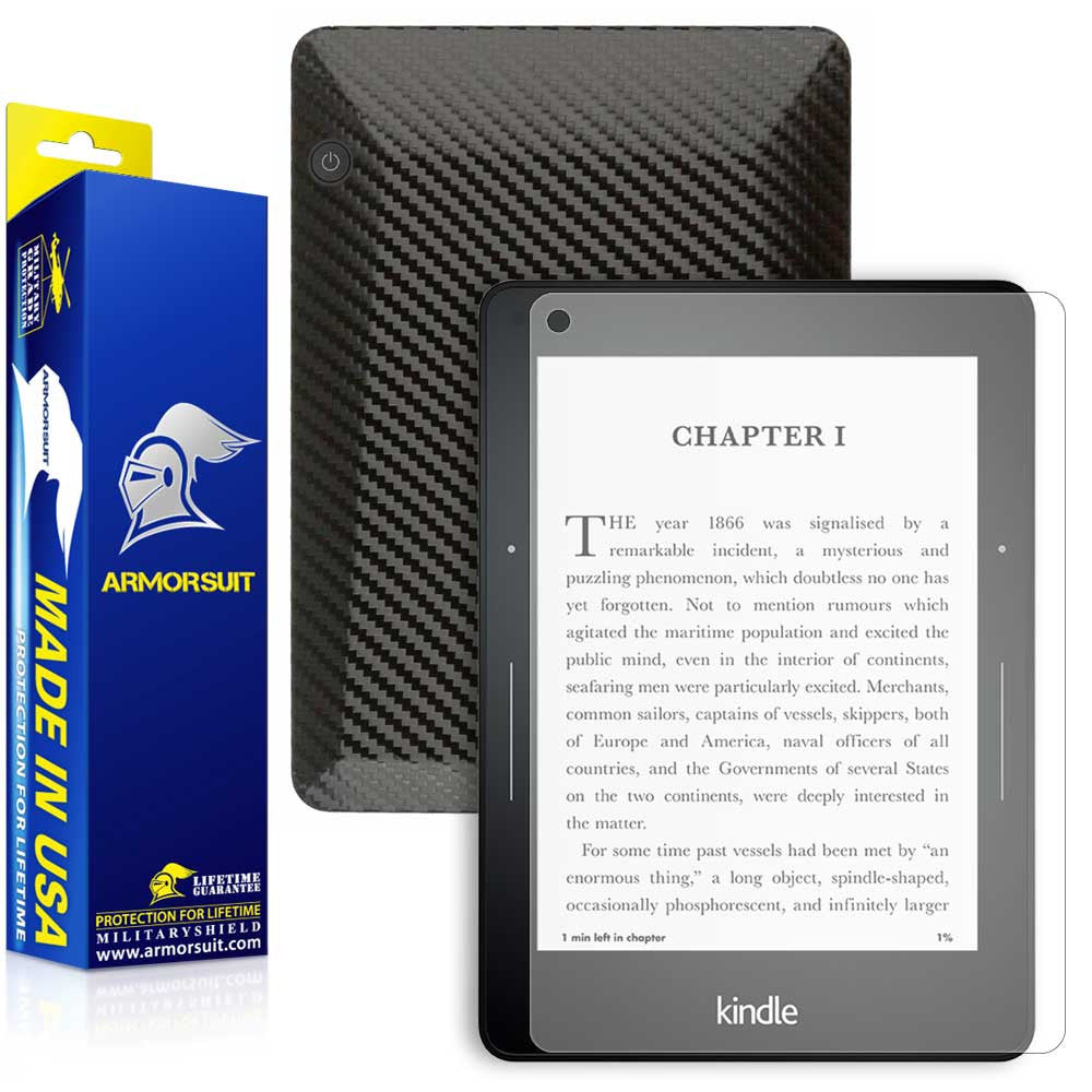 Amazon Kindle Voyage Anti-Glare (Matte) Screen Protector + Black Carbon Fiber Skin