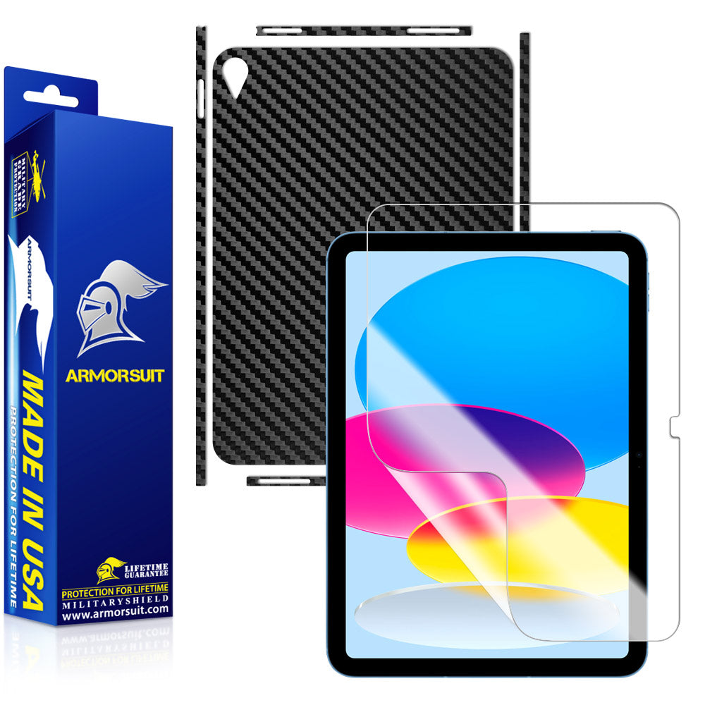 [2 + 1 Pack] Apple iPad 10th Generation (2022) Screen Protector + Carbon Fiber Skin