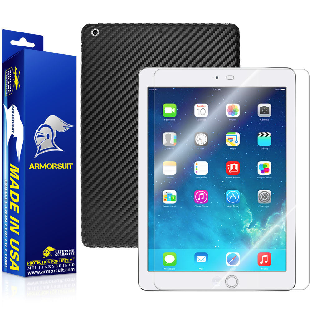 Apple iPad Air Screen Protector + Black Carbon Fiber Film Protector