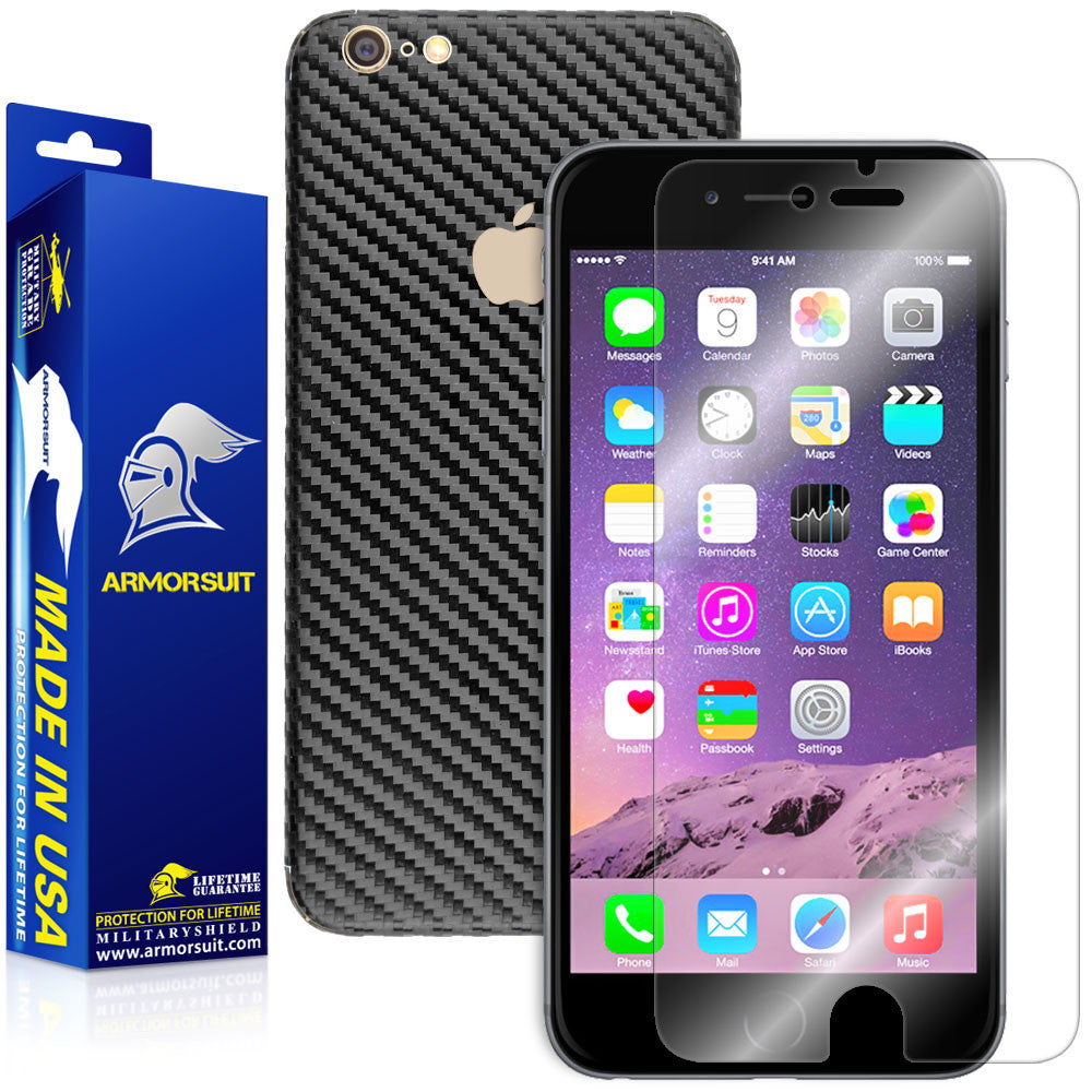 Apple iPhone 6 Plus / 6S Plus Screen Protector + Black Carbon Fiber Full Body Skin Protector