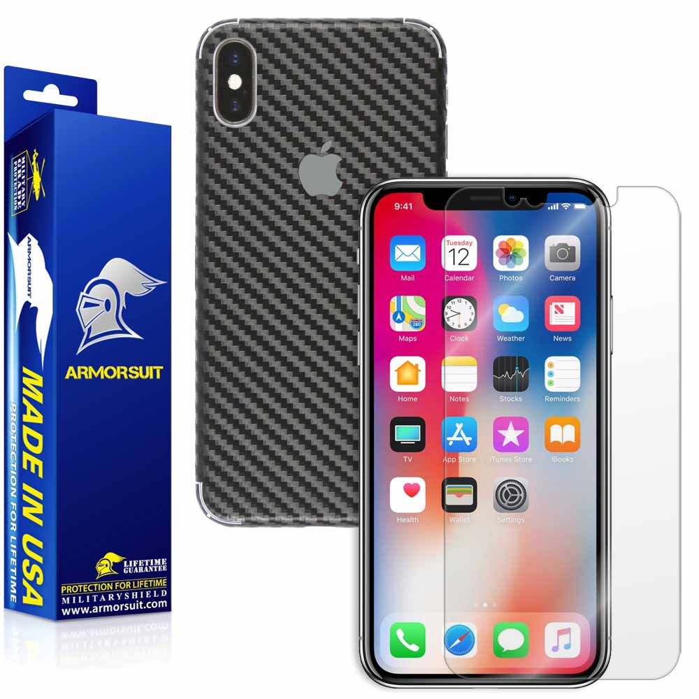 Apple iPhone X Screen Protector + Carbon Fiber Skin