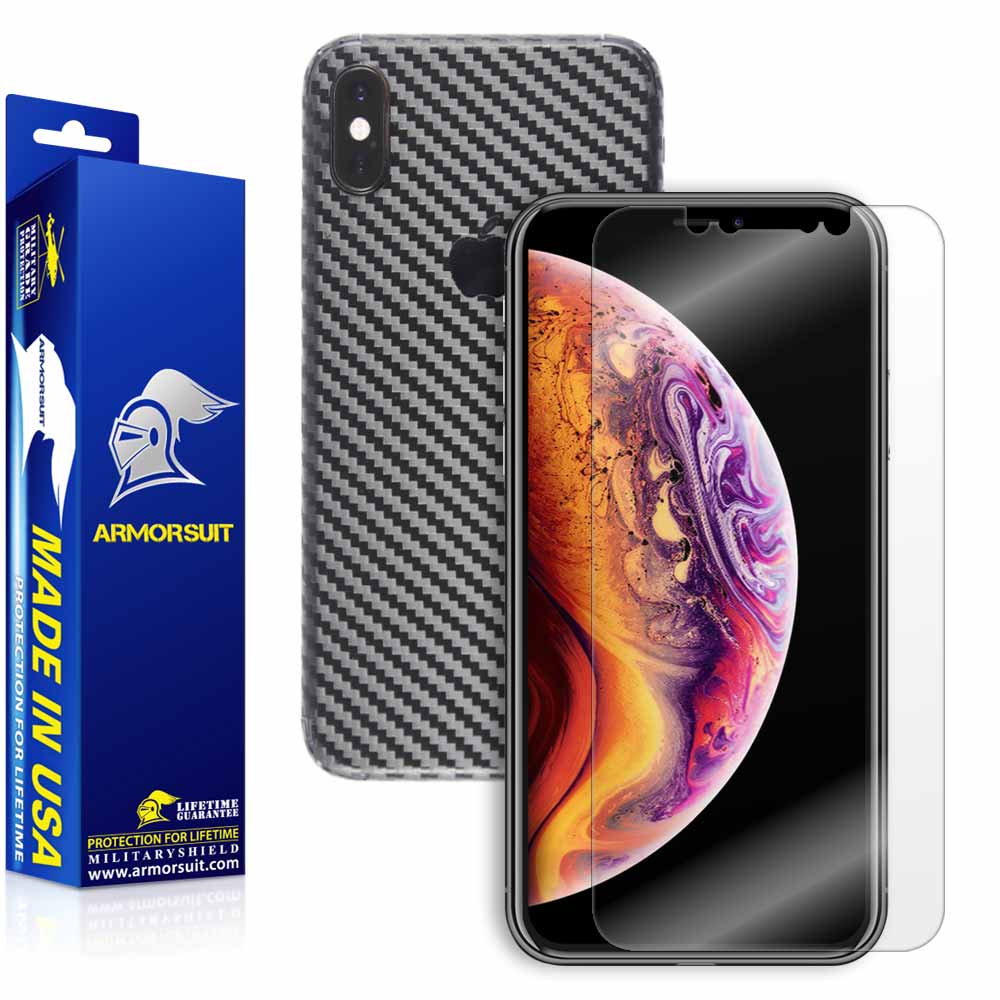 Apple iPhone Xs Screen Protector + Black Carbon Fiber