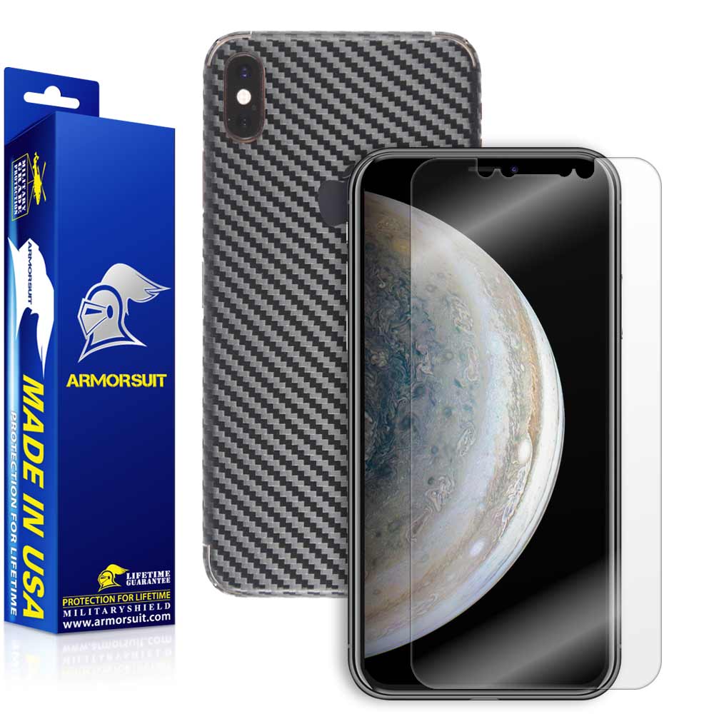 Apple iPhone Xs Max Screen Protector + Carbon Fiber Skin