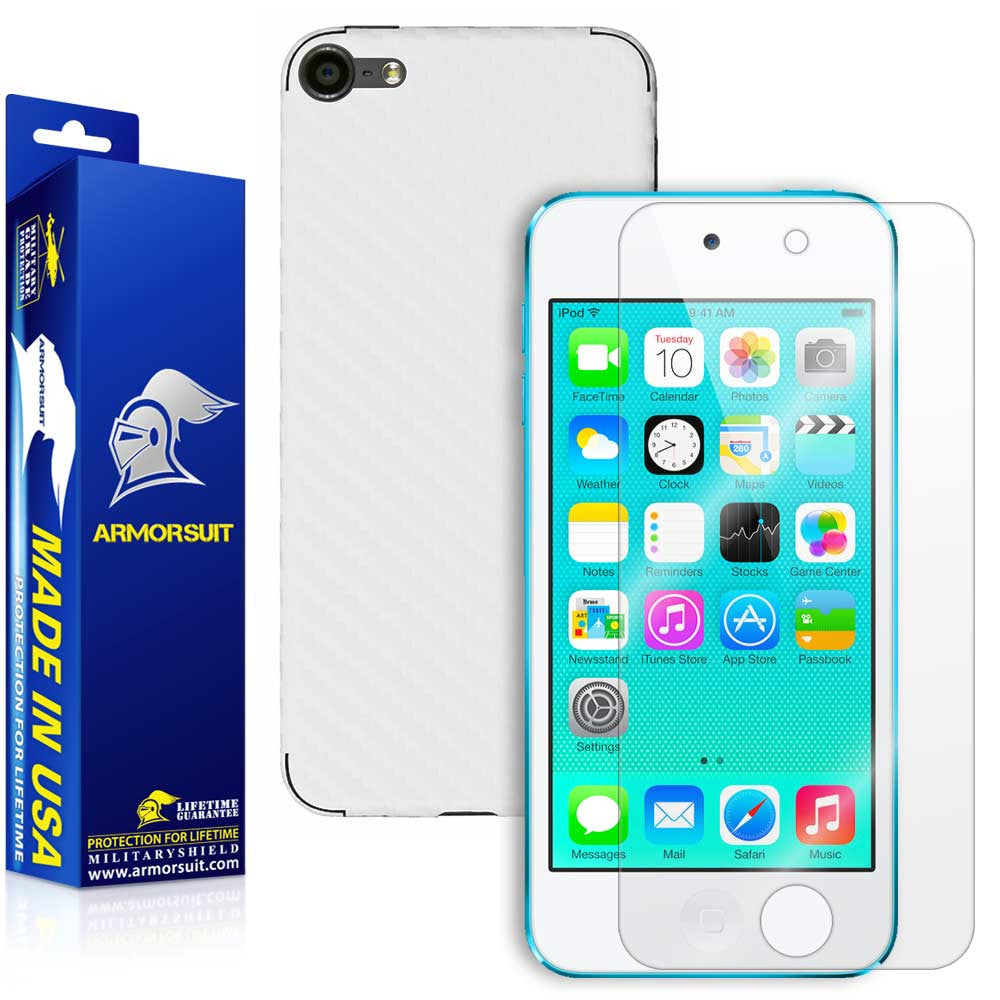 Apple iPod Touch 6G Screen Protector + White Carbon Fiber Skin