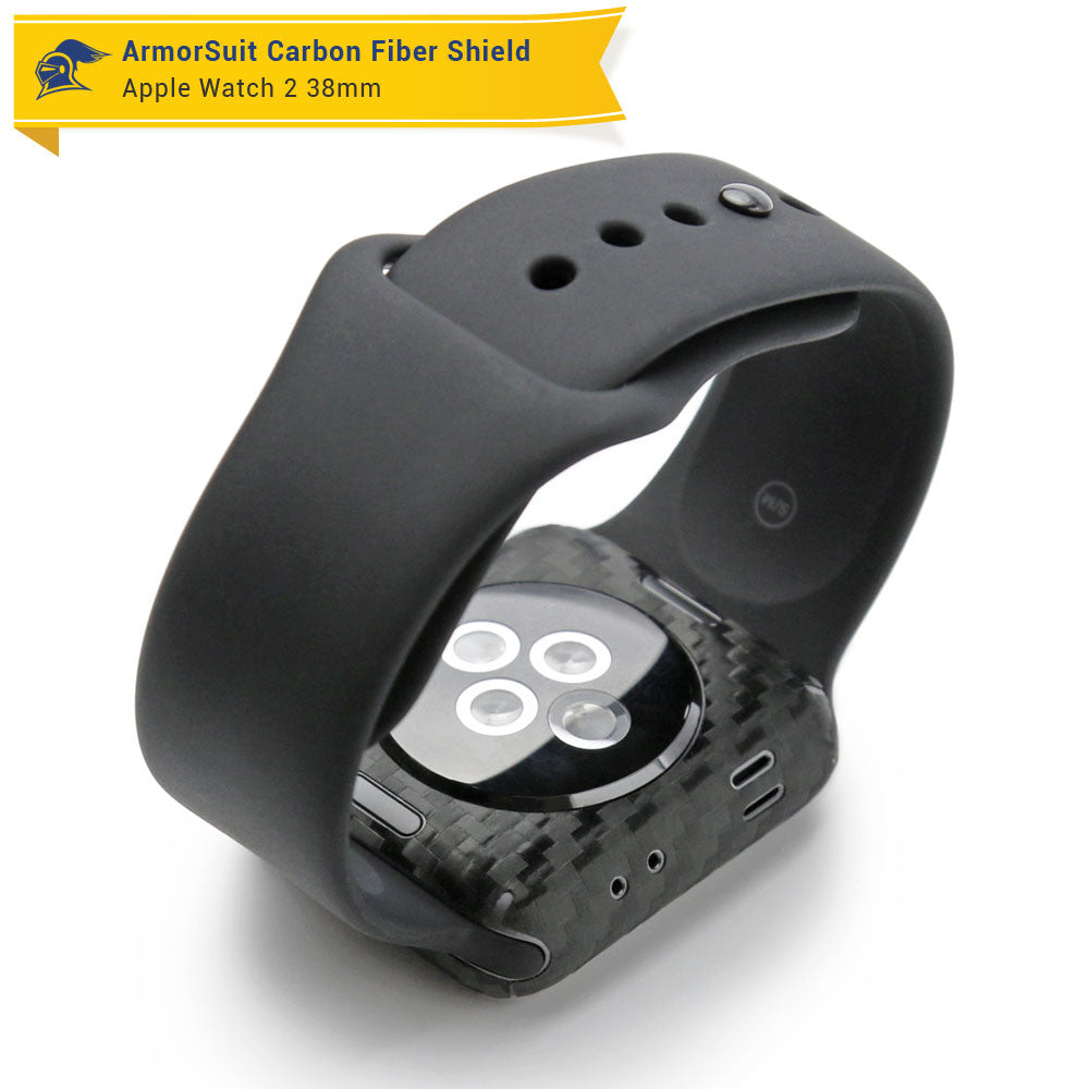 Apple Watch 38mm (Series 2) Screen Protector + Black Carbon Fiber Skin