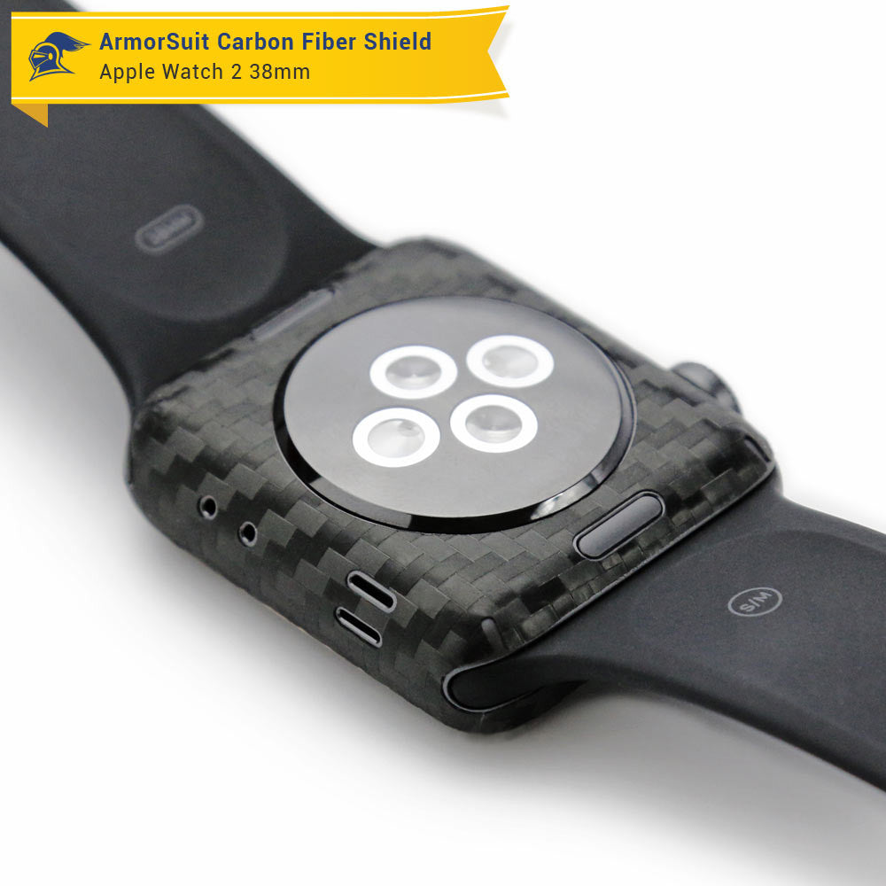 Apple Watch 38mm (Series 2) Screen Protector + Black Carbon Fiber Skin