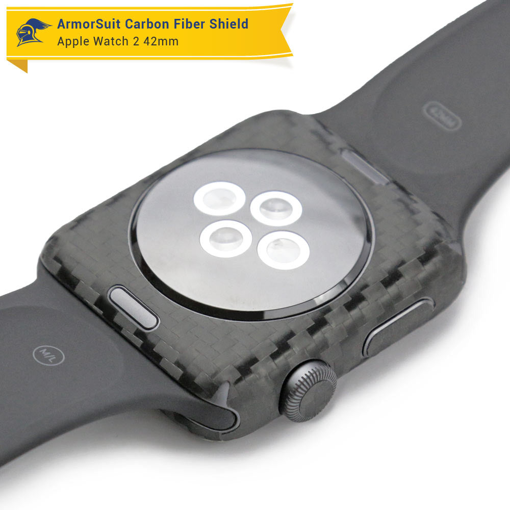 Apple Watch 42mm (Series 2) Screen Protector + Black Carbon Fiber Skin