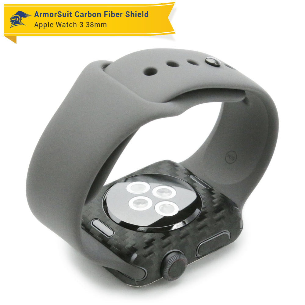 Apple Watch 38mm (Series 3) Screen Protector + Black Carbon Fiber Skin Protector