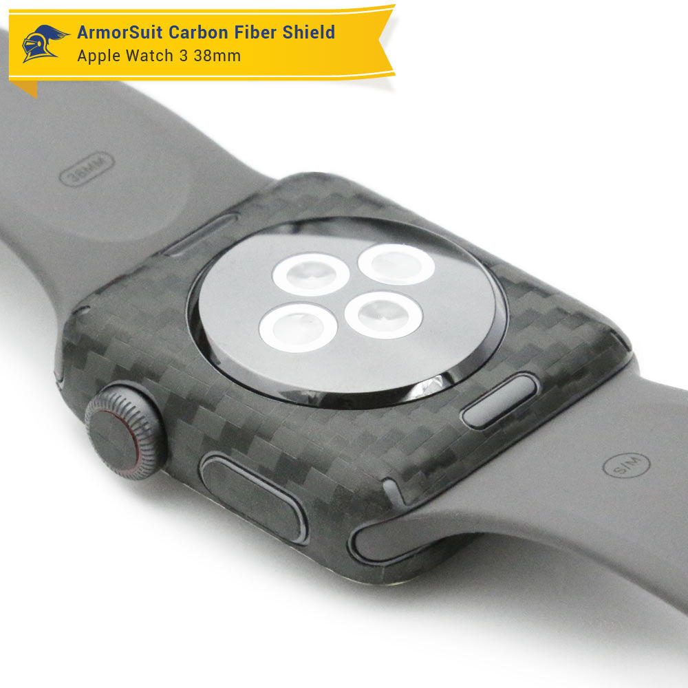 Apple Watch 38mm (Series 3) Screen Protector + Black Carbon Fiber Skin Protector