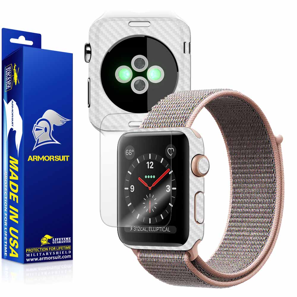 Apple Watch 38mm (Series 3) Screen Protector + White Carbon Fiber Skin Protector
