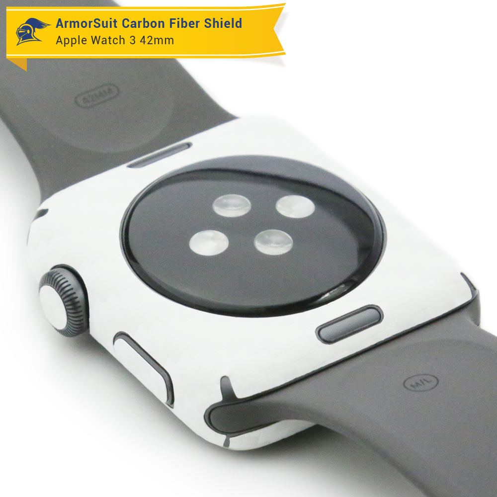 Apple Watch 42mm (Series 3) Screen Protector + White Carbon Fiber Skin Protector