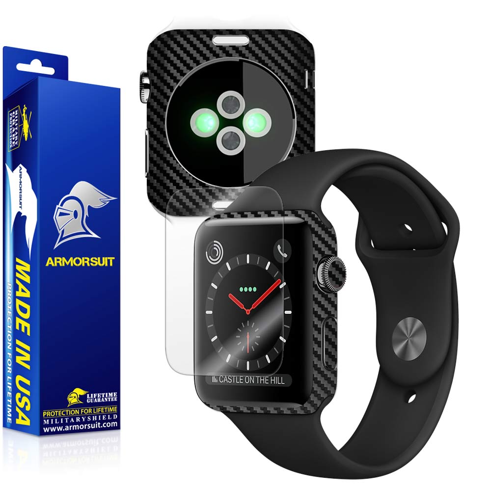 Apple Watch 42mm (Series 3) Screen Protector + Black Carbon Fiber Skin Protector