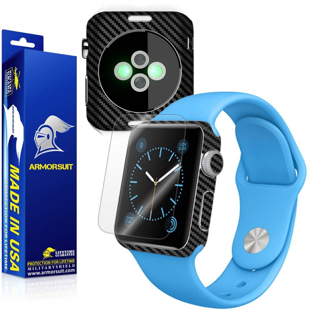 Apple Watch 38mm (Series 1) Screen Protector + Black Carbon Fiber Skin Protector