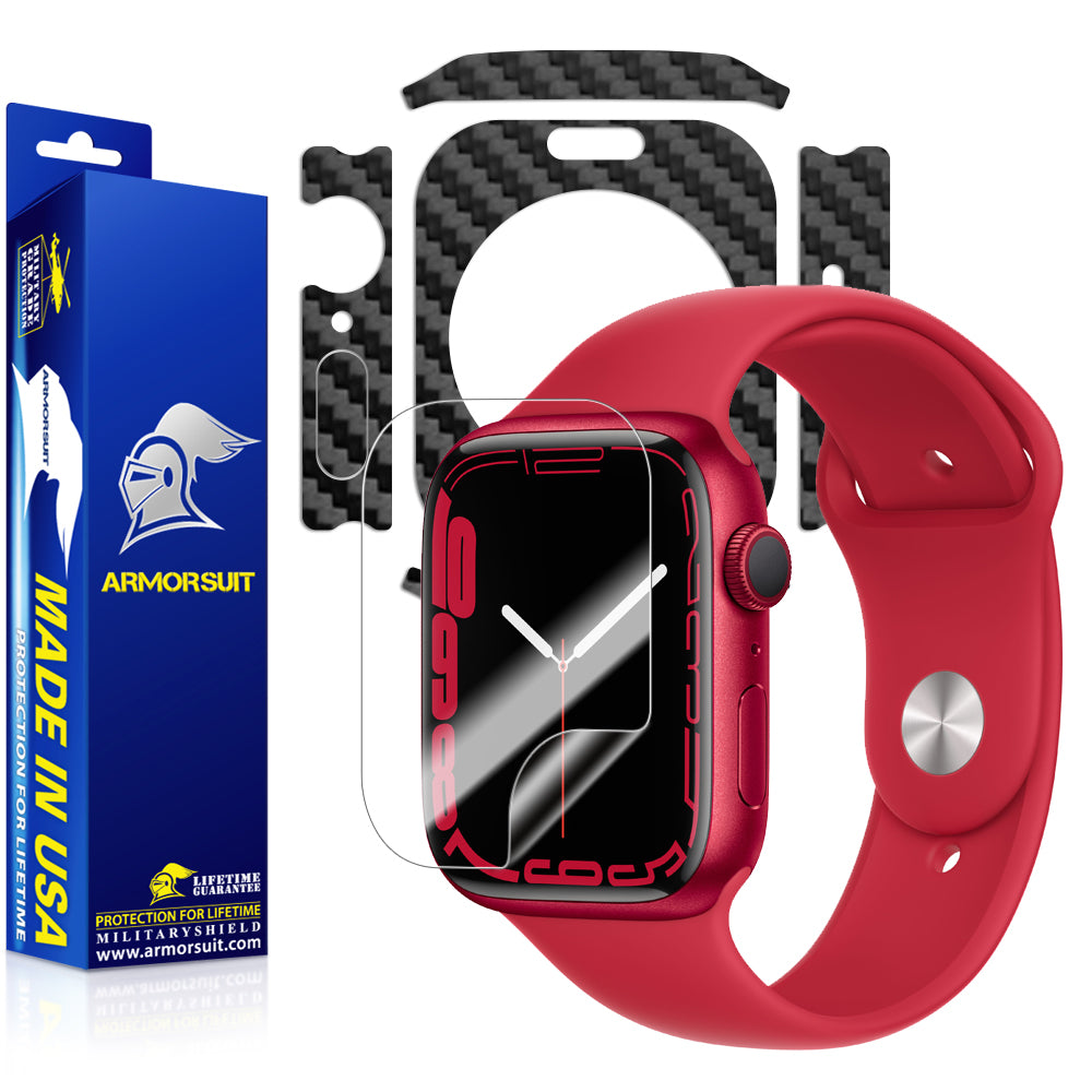 Apple Watch 41mm (Series 7) (6+1 Pack) Screen Protector + Black Carbon Fiber Skin