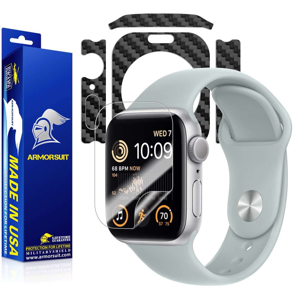 Apple Watch 40mm (SE 2) (6+1 Pack) Screen Protector + Black Carbon Fiber Skin