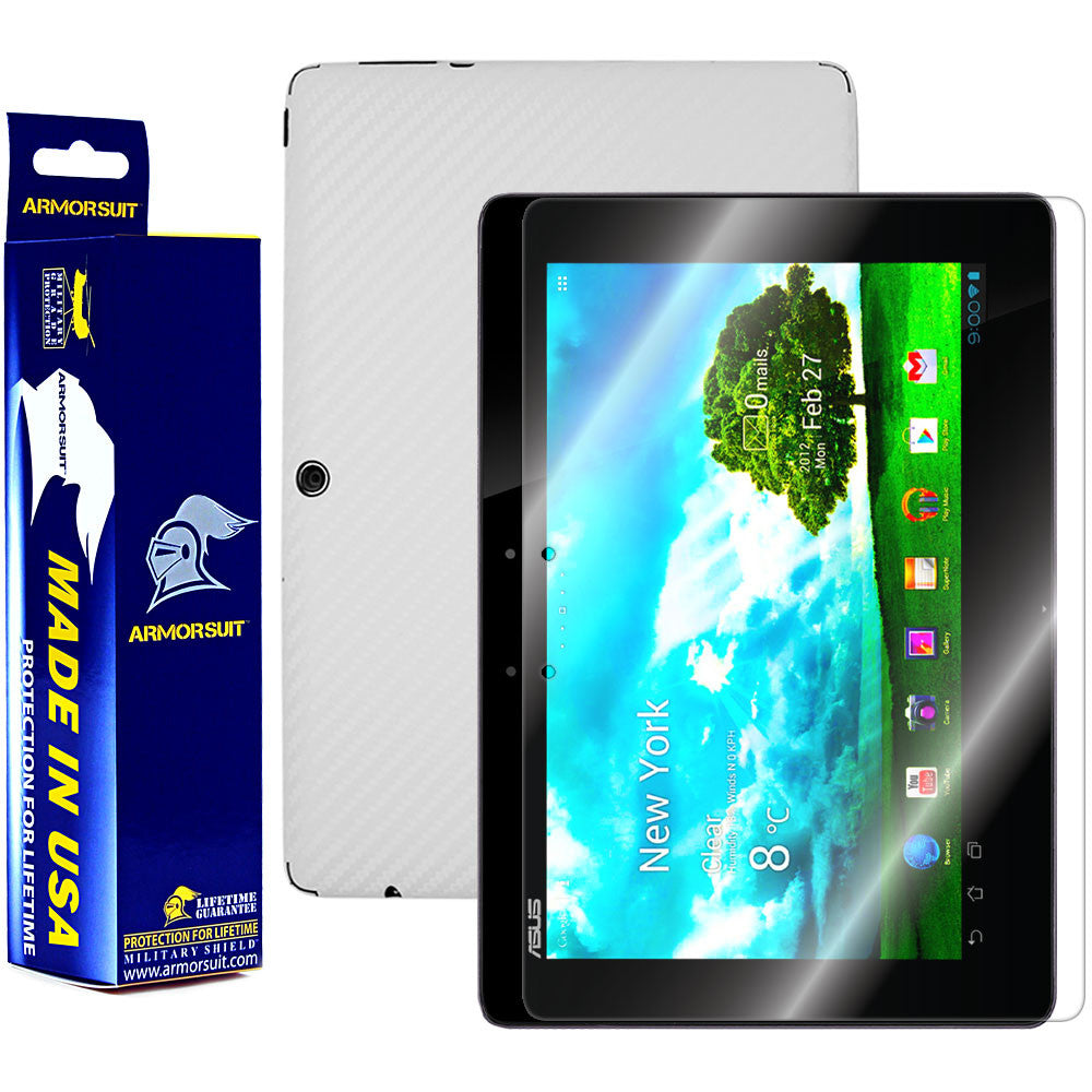 ASUS Transformer Pad TF300 Screen Protector + White Carbon Fiber Skin Protector