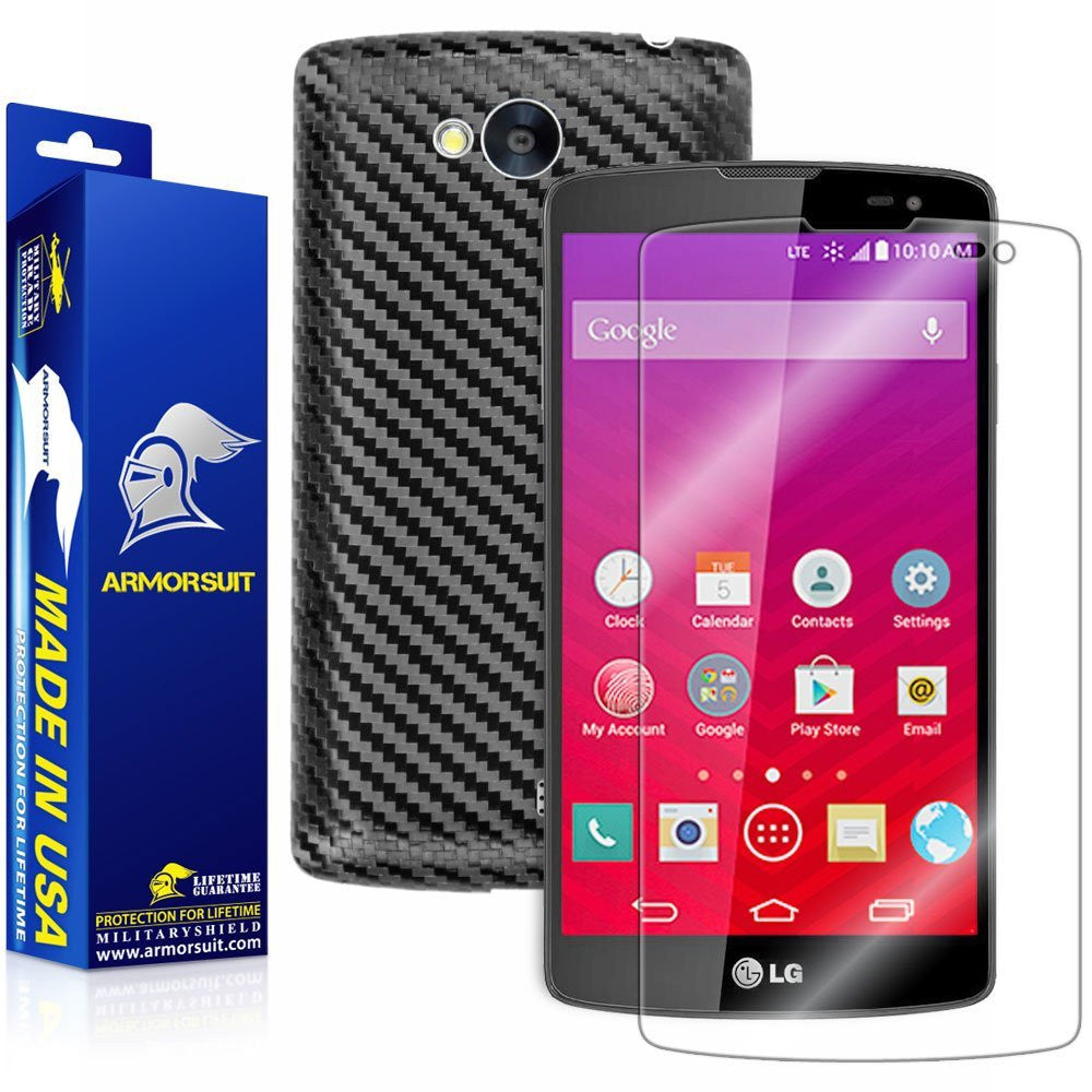 LG Tribute LS660 Screen Protector + Black Carbon Fiber Skin Protector