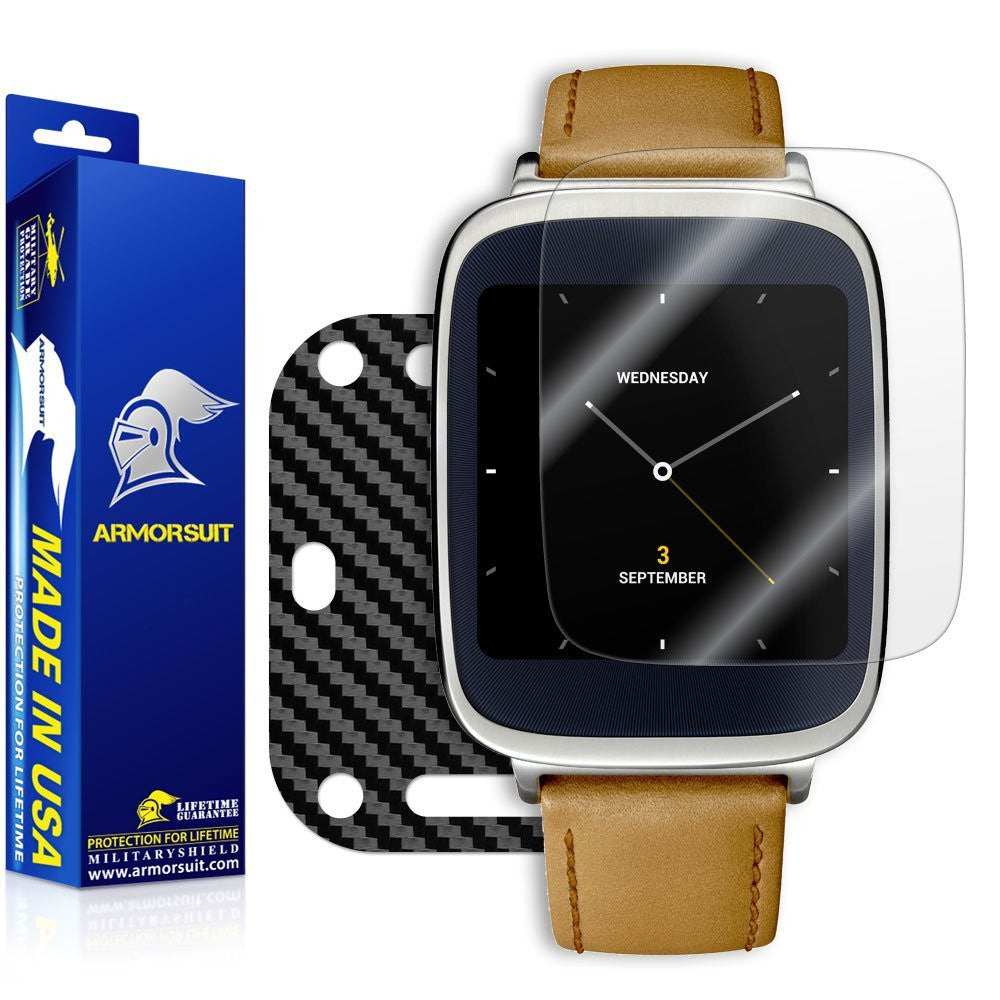 Asus ZenWatch Screen Protector + Black Carbon Fiber Skin