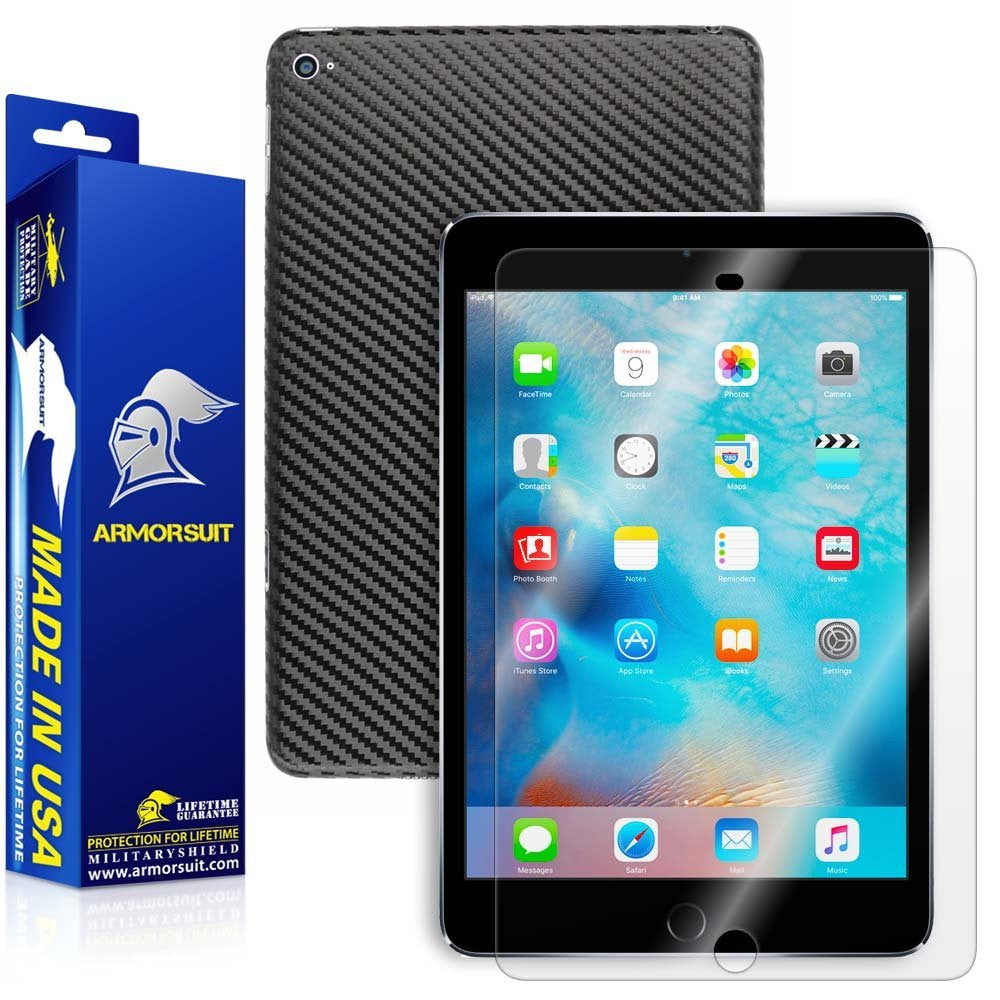 Apple iPad Mini 4 (WiFi +4G LTE) Screen Protector + Carbon Fiber Skin