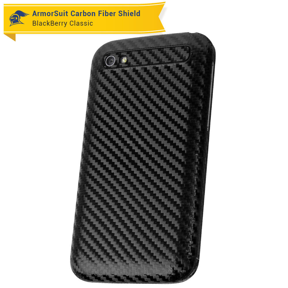 BlackBerry Classic (Q20) Screen Protector + Black Carbon Fiber Skin