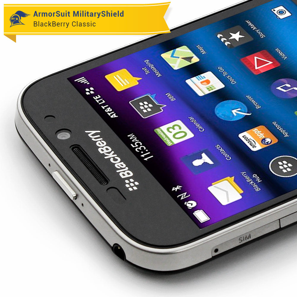 BlackBerry Classic (Q20) Screen Protector + White Carbon Fiber Skin